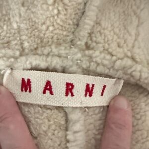 Marni Cream Sherpa Kids Jacket with Red Logo Tag